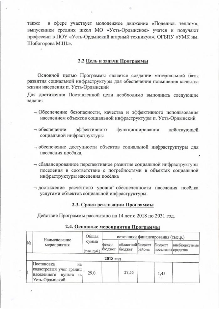 О принятии программы комплексного развития социальной инфраструктуры муниципального образования "Усть-Ордынское" на 2018-2031 годы